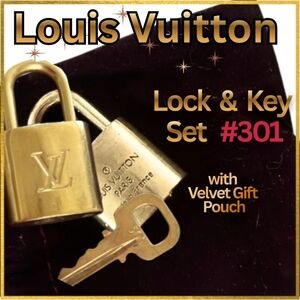 Louis Vuitton #301 Gold Lock and Key Set with Velvet Pouch